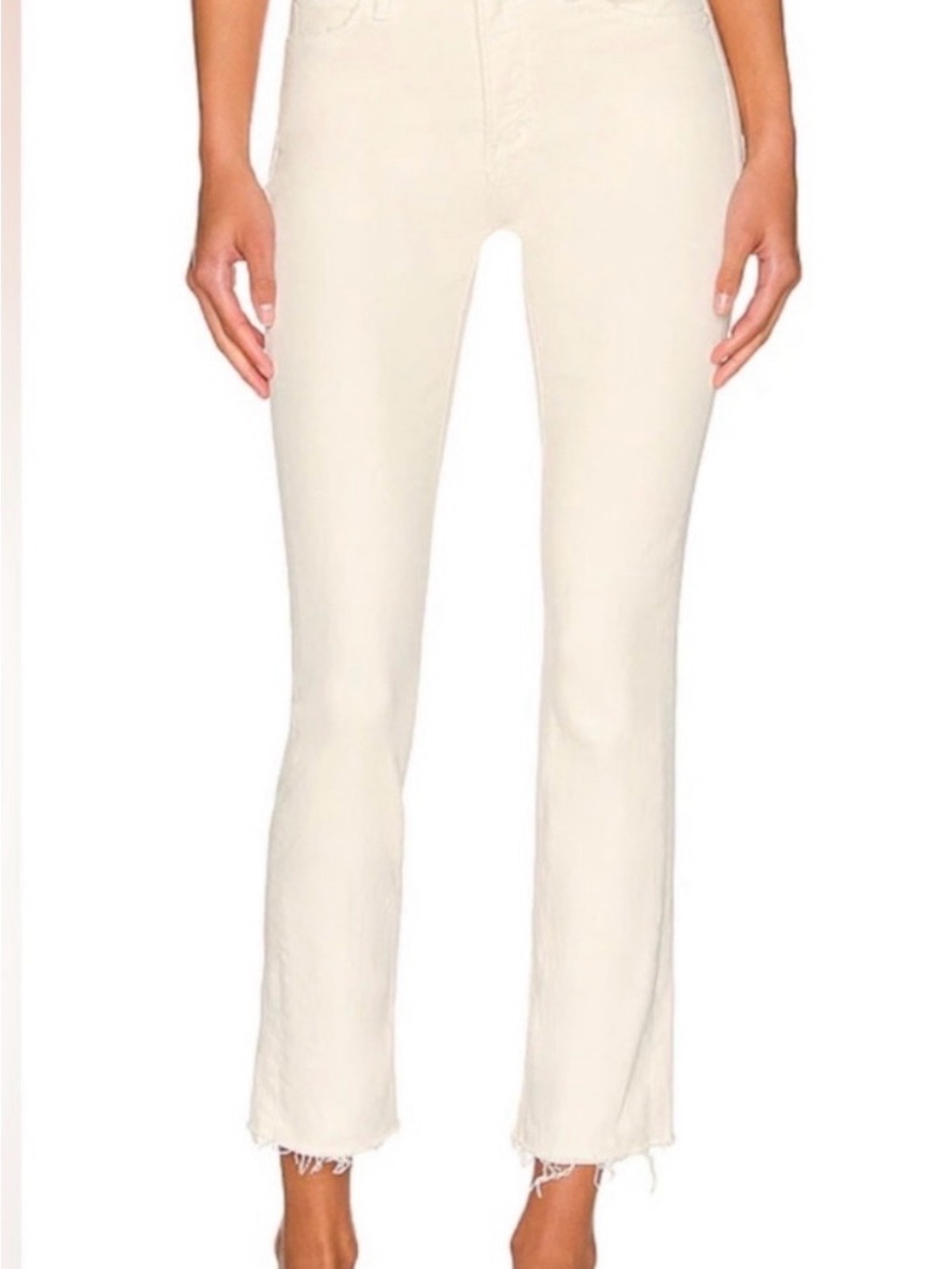 MOTHER RASCAL CROP FRAY IN CREAM PUFF SIZE 24 Cropped Raw-Hem Cream Jeans